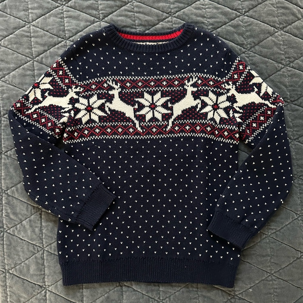 EUC Toddler Boy’s Navy, White and Red Fairisle Print Sweater. Crown and Ivy